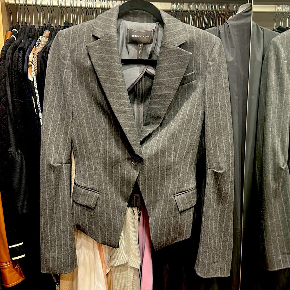 BCBG grey stripped blazer XS